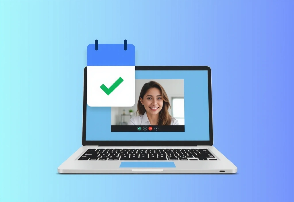 A calendar floating above a laptop screen, symbolizing online booking and scheduling a consultation.