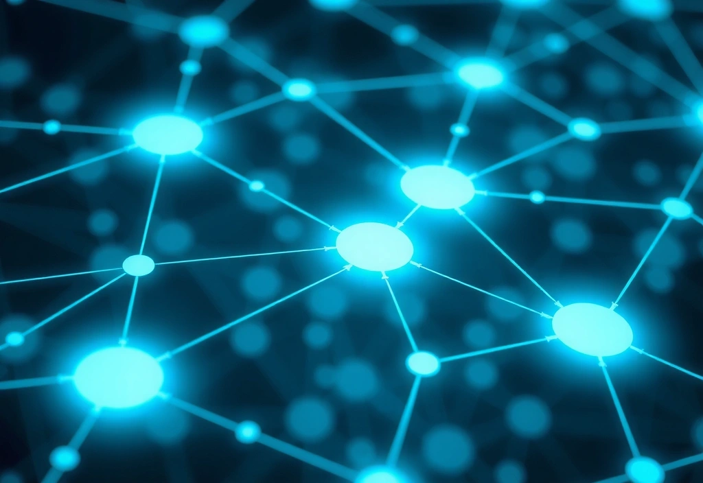 Data flow visualization with arrows and interconnected nodes