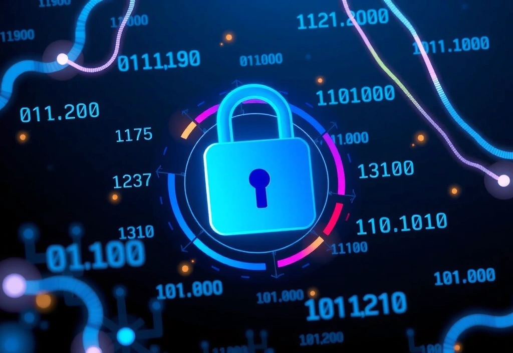 Digital privacy concept with padlock and binary code